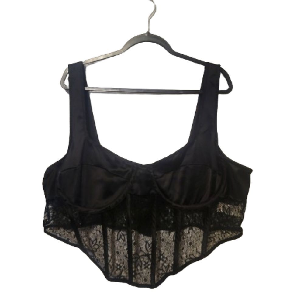 Pretty Little Thing Womans Top Black 2X Bustier Lace Zipper Back Underwire